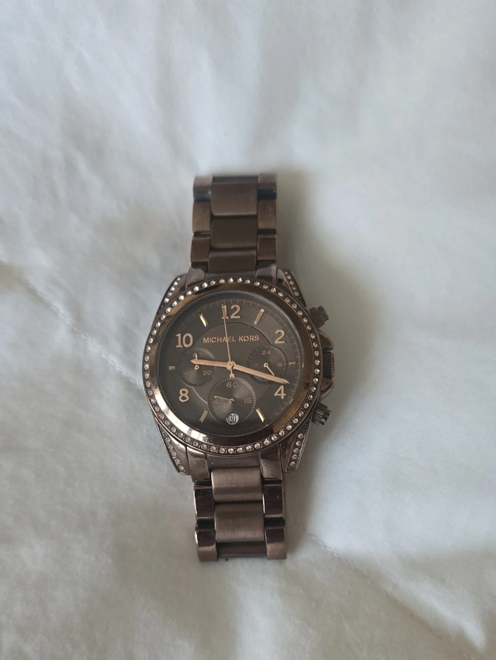 Michael Kors Brown-Tone Crystal Bezel Chronograph Watch